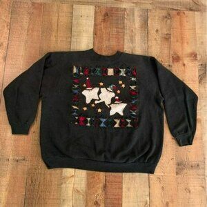 Hanes her way vintage Christmas reverse appliqué star santa pullover sweatshirt